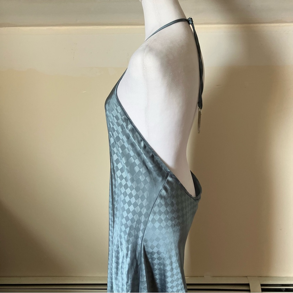 House of Harlow 1960 Halterneck Backless Baby Blue Diamond Patterned Dress Large - Picture 8 of 14